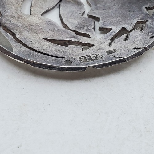 VINTAGE STERLING SILVER .925 PERU PIN BROOCH/ CiIRCLE BIRD FLOWER J18 - Picture 7 of 11