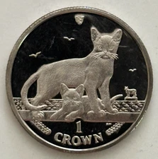 2010 Isle of Man Abyssinian Cat 1 Crown Coin CuNi Brilliant Uncirculated