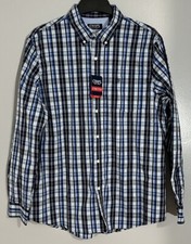 Chaps Career Casual Long Sleeve Blue Plaid Dress Shirt Sz XL Sale Father's Day!!