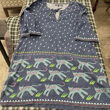 Gudrun Sjoden Linen Cotton Tunic Dress Cat Print Size M H13