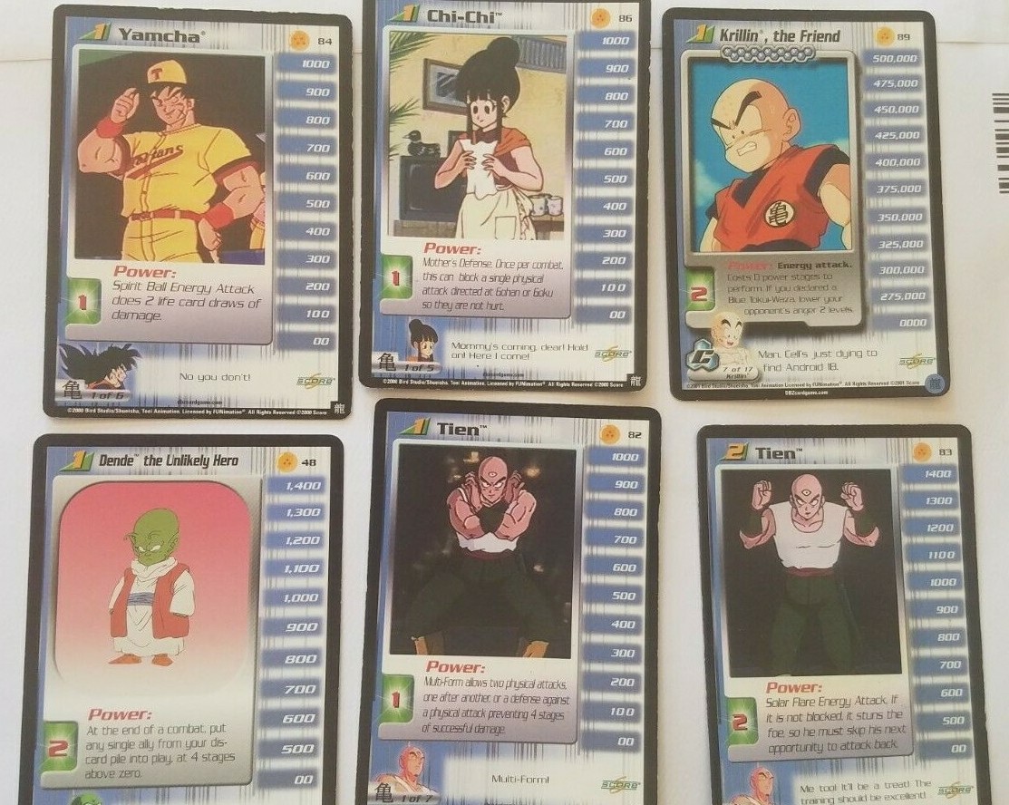 6x lot DRAGON BALL Z RARE 3 STAR CARDS # 82 TIEN 83 84 YAMCHA 86