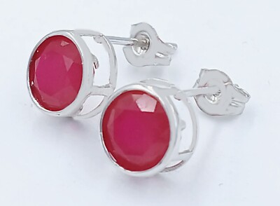 GENUINE 2.10 Cts RUBY STUD EARRINGS 14K  SOLID WHITE GOLD - Free Appraisal