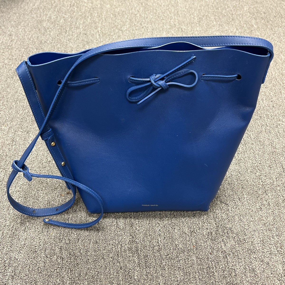 Mansur Gavriel Handbag Blue Leather Large Drawstring Bucket Bag