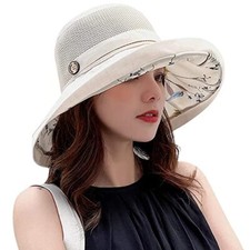 Malla-Sombreros para el Sol Para Mujer-Plegables-Pesca-Sombrero Ala Ancha Verano Medio Beige