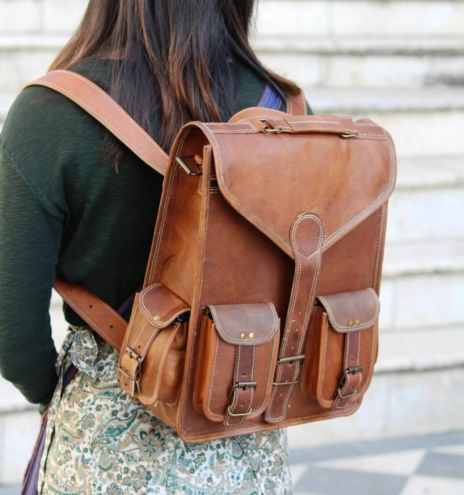 Travel Quality Genuine Laptop Vintage Top New Leather Backpack Rucksack Bag