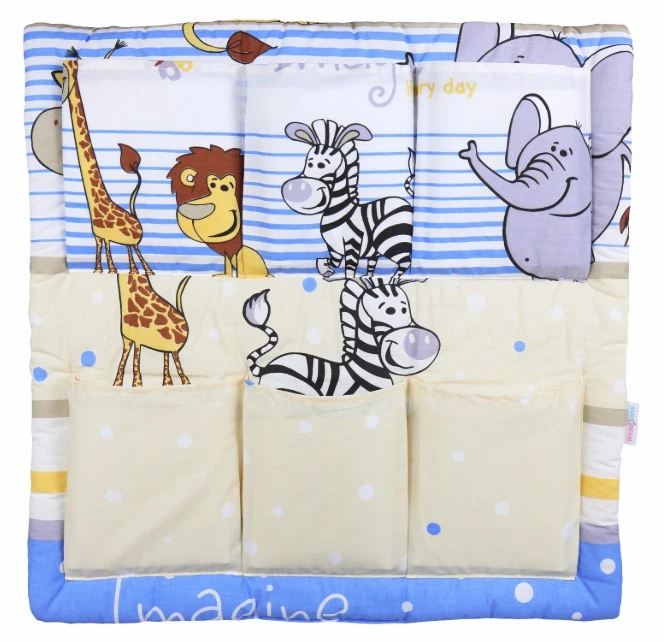 BABYMAM CUNA ORDENADA ORGANIZADOR CAMA GUARDERÍA ALMACENAMIENTO COLGANTE 6 BOLSILLOS Safari Azul