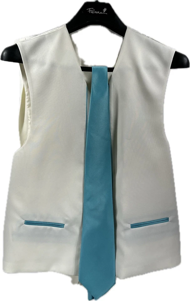 Traje Falcone Para Hombre 5 Piezas Marfil Turquesa Corbata Pañuelo Chaleco Pantalones Plisados Talla 52L Foto 4 de 4