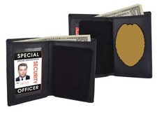 RFID Blocking Black Leather Officer Concealed Carry Badge License Holder ID Card