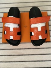 Woman’s Hermes Chypre Sandals 37 Glossy Lizard  Orange. Very rare