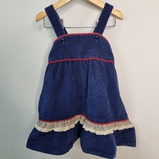 VTG Carters Jumper Pinafore Dress Corduroy Blue Red White Classic Lace Ruffle 4