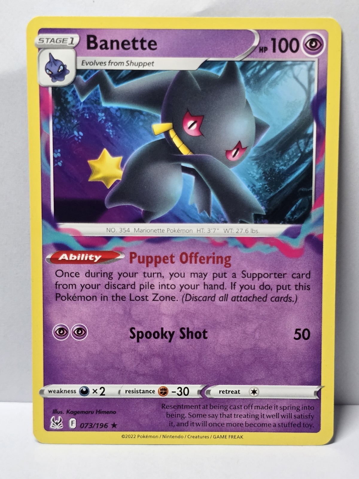 Banette 73/196 Lost Origin Regular Rare Pokemon Card Pokémon TCG 073 2022