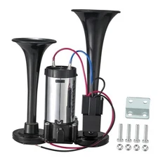  12V 120dB Air Horn Dual Trumpets, Super Loud Electric Train Horn Kit with 