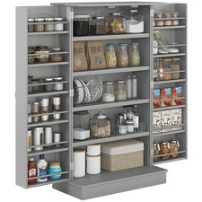 Kitchen Pantry Storage Cabinet w/ 5-tier Shelving, 12 Spice Racks Refurbished