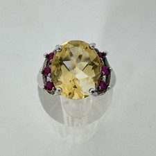 Sterling Silver Citrine Ruby Ring Size 7 Signed RT Statement