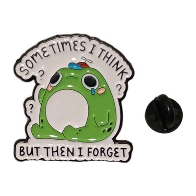 Cute Green Frog ''Sometimes I Think but Then I Forget'' Enamel Metal Lapel Hat Pin