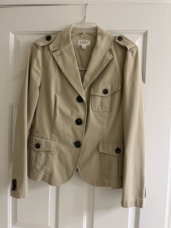 Talbots Single Breasted  Beige Jacket Blazer Size 12 Cotton Spandex