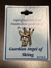 Guardian Angel Of SKIING Gold Tone Lapel Tie Tac Pin Ski Hat     Switzerland