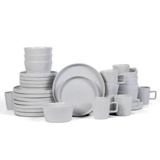 Stone Lain Celina Stoneware 32-Piece Dinnerware Set, White Glossy, Service Fo...