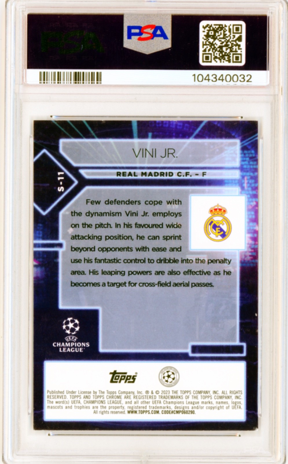 2022-23 Topps Chrome UEFA Club Competitions-Specimens Vinicius Junior #S-11 view 2