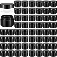 Domensi 60 Pcs 1oz Glass Jars with Lids - Black, Black Lid, Plastic Lid