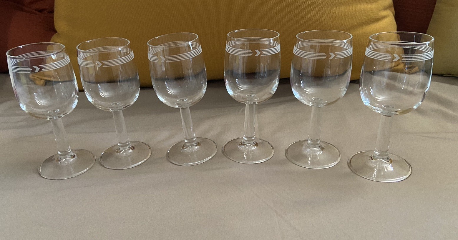 Canadian Airlines Etched Logo First Class Set Of 6 Italy Stem Wine Glasses