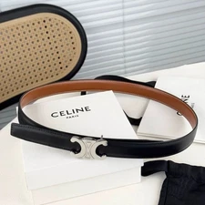 Celine Triomphe brown/black leather belt with sliver buckle, L 100cm,Size 85
