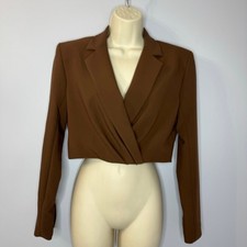 Zara Brown Cropped Shoulder Pad Blazer Casual Wardrobe Brown Women's S New