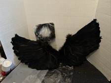 Angel Black Wings and Halo Angel Costume for Girls Kids Women Halloween Black 