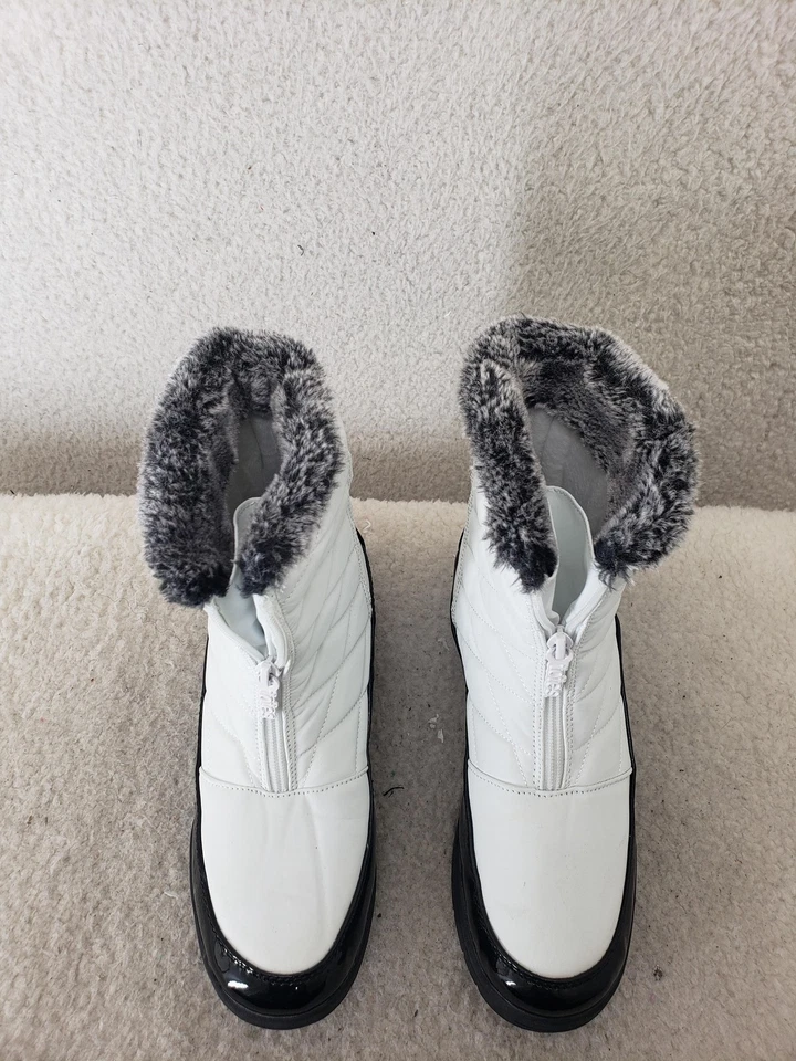 Сумки Esther ботинки женщин 9 М белый черный выстеганный искусственного меха зимний снег молнии теплый - Изображение 3 из 4