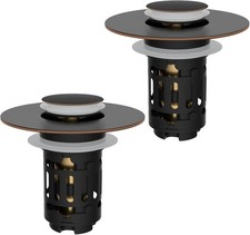 2 Pack All Metal Universal Bathroom Sink Stopper, Pop Up Sink Drain Strainer