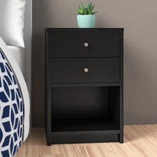 Bedroom Bedside Furniture Nightstand End Table Shelf 2 Drawer Black