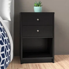 Bedroom Bedside Furniture Nightstand End Table Shelf 2 Drawer Black