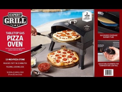 Expert Grill Black Tabletop Propane Gas Pizza Oven Outdoor 13'' Stone 17,000 BTU