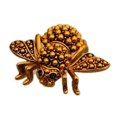 Joan Rivers Queen Bee Brooch Pin Gold Plated Beaded Wings Crystal Eyes Vintage