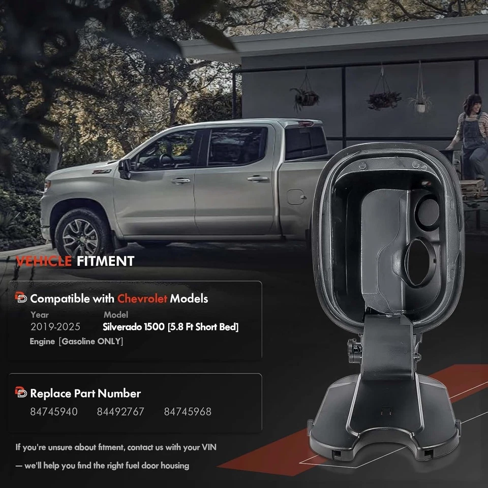 Carcasa de tubo de llenado de tanque de combustible con tapa puerta apta para Chevy Silverado 1500 2019-20 Foto 4 de 4