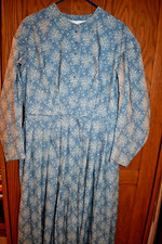 Civil War Victorian Cotton Day Dress Handmade Grayish Blue "Willow" -XL