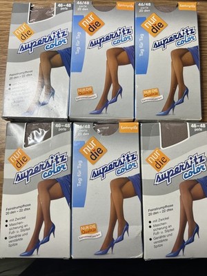 6 Nur Die Only The Vtg Sheer Nylon Tights Super Fit  Comfort Size 46/48 Pearl