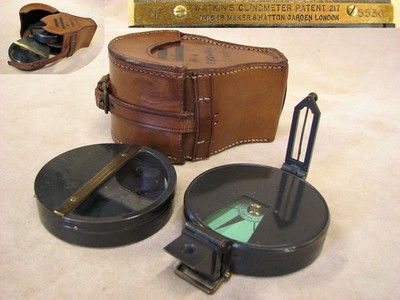 19th Century Hicks prismatic compass & Watkins clinometer combination set