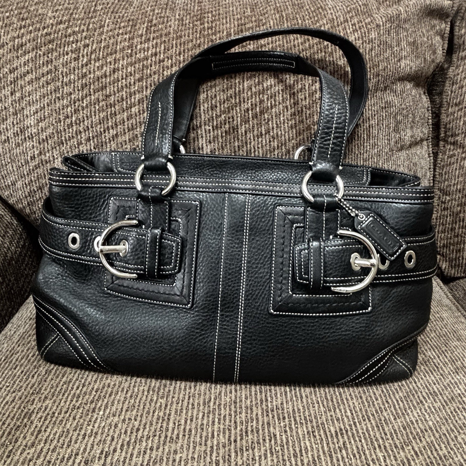 Coach vintage Hampton blk pebbled leather satchel w/silver tone hardware EUC
