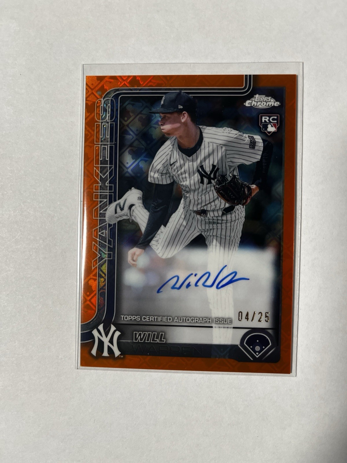 2025 Topps Chrome Logofractor Will Warren RC Auto Orange Refractor /25 Yankees
