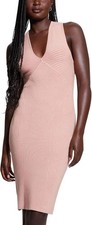 Guess Ribbed Crisscross‑Back Bodycon Dress Pink Size L NWOT Sexy Chic