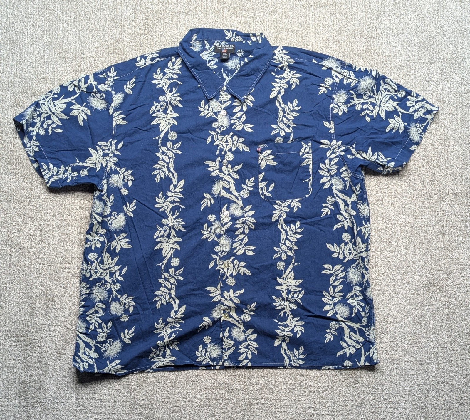Vintage Polo Jeans Co Ralph Lauren Hawaiian Shirt Blue Floral Print Men Size XXL