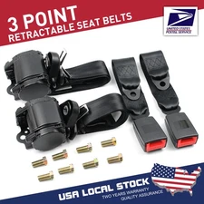 3 Point Retractable Car Safety Seat Belt Lap & Diagonal Belt Adjustable Black