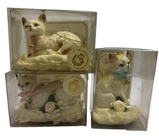 Set of 3 Vtg Kurt S Adler Kitty Cat Christmas Ornament 3.5” Porcelain W/box 1989