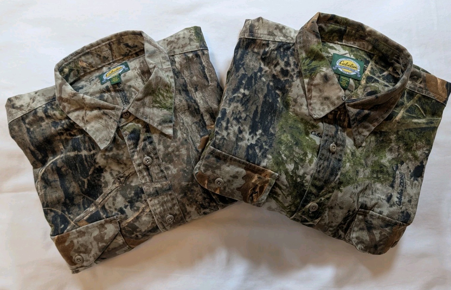 Lot of 2 Cabela's Zonz Woodlands Camo Hunting Shirts Men's XL Tall Long Sleeve