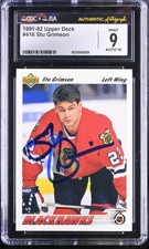 Stu Grimson Signed 1991-92 Upper Deck Rookie Card #416 CGC 9 JSA 10 Auto