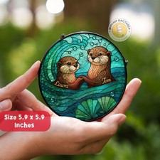 Pareja de nutrias, atrapasol vitral, nombre personalizado, regalo de aniversario
