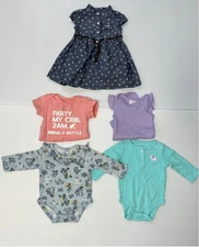 Lot of 5 Baby Girl Mixed Brands Bodysuits & Dress Bundle 3 Months Multi-color
