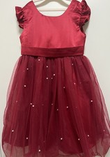 KaQinini Red Dress Girl Size 6 Satin and Tulle Bow In The Back