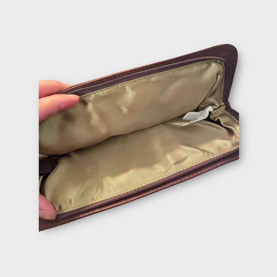 Bolso sin asas de noche Avon de satén marrón bordado floral con cuentas de lentejuelas Foto 3 de 3